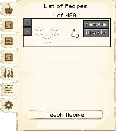 Crafting recipes tab of the Glassblower's Hut it's GUI