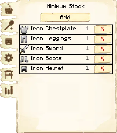 Minimum stock tab of the Barracks Tower it's GUI
